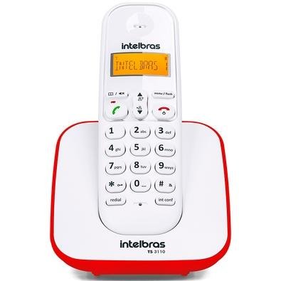 Telefone Intelbras Sem Fio TS3110 Branco e Vermelho