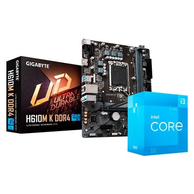 Processador Intel Core i3-12100F + Placa Mãe Gigabyte H610M K DDR4