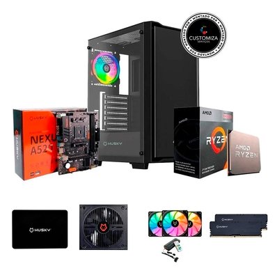 Kit PC Gamer Start II Husky, Processador Ryzen 3 3200G + Placa-Mãe Nexus A520 + 16GB RAM + SSD Husky 512GB SATA III + 3X Fans + Montagem