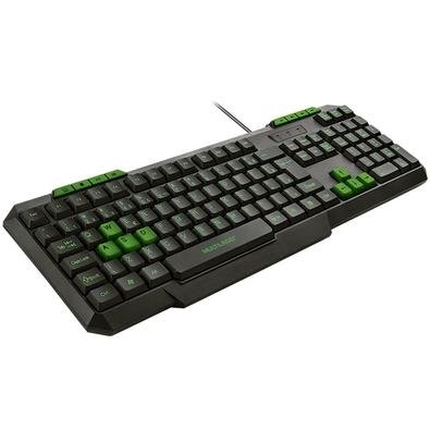 Teclado Gamer Multilaser TC243 Slim, ABNT, Preto e Verde - TC243