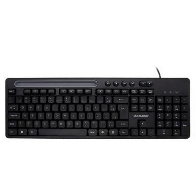 Teclado Multi Multimidia Office, USB, com Apoio para Smartphone, Teclas Silenciosas, Preto - TC262