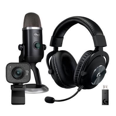 Kit Streamer Microfone Condensador Blue Yeti X USB + Headset Gamer Sem Fio Logitech G Pro X Wireless + WebCam Logitech StreamCam Plus Full HD