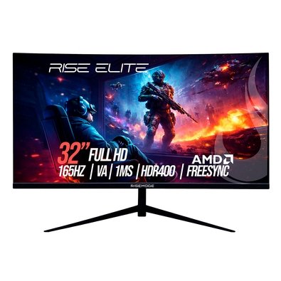 Monitor Gamer Curvo Rise Mode Elite 32", FHD, 165Hz, VA, FreeSync, HDR 400, DisplayPort e HDMI, sRGB 99%, Preto - RM-MOG-32C165FH-B