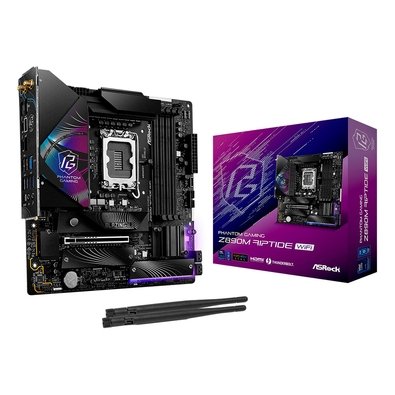 Placa Mãe ASRock Z890M Riptide, Intel, LGA 1851, Micro ATX, WiFi, DDR5, Preto - 90-MXBPJ