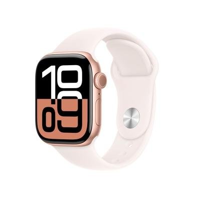 Imagem Apple Watch Series 10 GPS + Cellular, Caixa Cor de Ouro Rosa de Alumínio de 42 mm, Pulseira Esportiva Blush-Clara, Tamanho P/M - MWX93AM/A