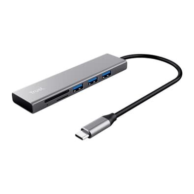 HUB Trust Halyx Fast, USB-C, Leitor de cartões, 3 Portas, Prata - 24191