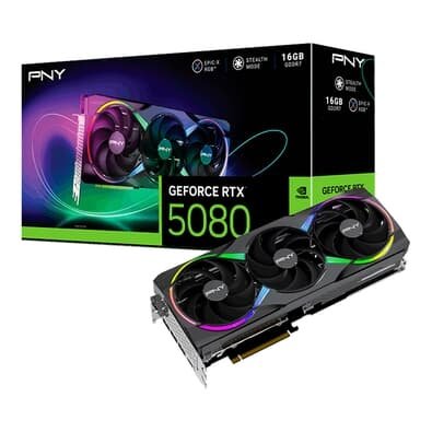 Placa de Vídeo PNY RTX 5080 EPIC-X NVIDIA GeForce, 16GB, ARGB, GDDR7, G-Sync, Ray Tracing, DLSS 4, HDR, Triple Fan - VCG508016TFXXPB1