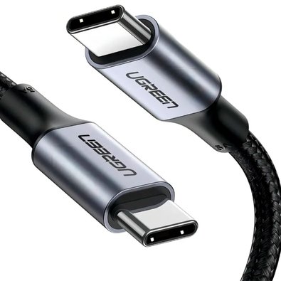 Cabo de Dados Tipo C para Tipo C Ugreen, 5A, 100W, 1m, Cinza e Preto - UG-70427