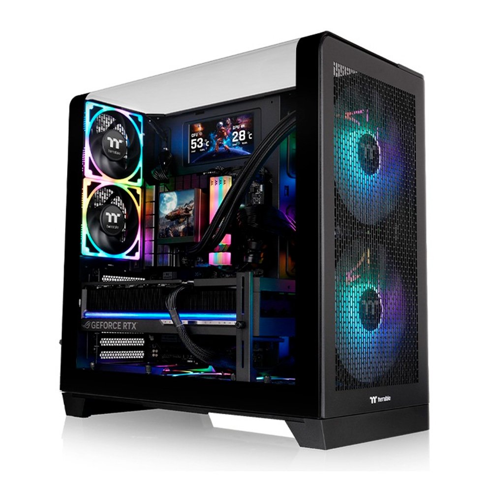 Gabinete Gamer Thermaltake View 390 Air, Mid-Tower, Vidro Temperado Curvo, 2x FANs CT140 ARGB, Preto - CA-11F-00M1WN-00 Gabinete Gamer Thermaltake View 390 Air, Mid-Tower, Vidro Temperado Curvo, 2x FANs CT140 ARGB, Preto - CA-11F-00M1WN-00
