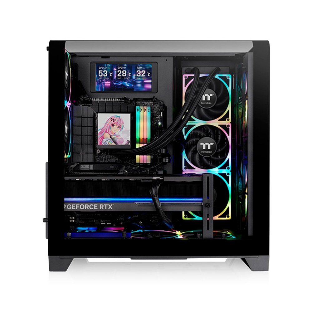 Gabinete Gamer Thermaltake View 390 Air, Mid-Tower, Vidro Temperado Curvo, 2x FANs CT140 ARGB, Preto - CA-11F-00M1WN-00 Gabinete Gamer Thermaltake View 390 Air, Mid-Tower, Vidro Temperado Curvo, 2x FANs CT140 ARGB, Preto - CA-11F-00M1WN-00