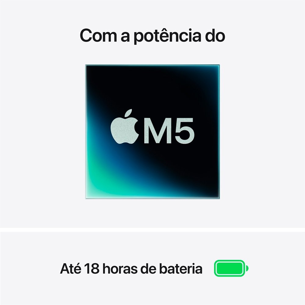MacBook Air Apple 13" Chip M5, CPU de 10 Núcleos, GPU de 10 Núcleos, Neural Engine de 16 Núcleos, 1TB, Prateado - MDH84BZ/A