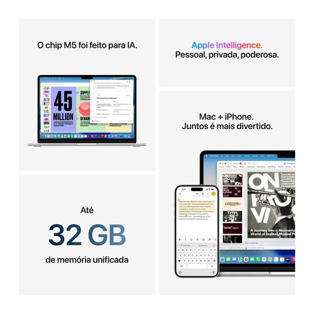 MacBook Air Apple 13" Chip M5, CPU de 10 Núcleos, GPU de 10 Núcleos, Neural Engine de 24 Núcleos, 1TB, Azul-céu - MDHK4BZ/A
