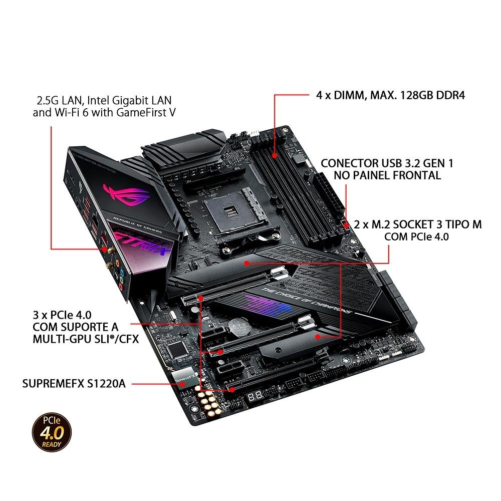 Placa-Mãe Asus ROG Strix X570-E Gaming, AMD AM4, ATX, DDR4 | KaBuM!