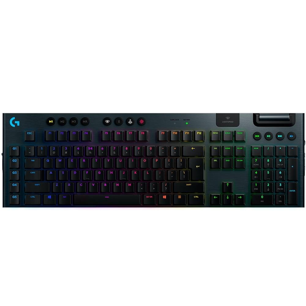 Teclado Mecânico Gamer Sem Fio Logitech G915 LIGHTSPEED RGB LIGHTSYNC, USB ou Bluetooth, Ultrafino, Switch GL Tactile, Preto - 920-008902