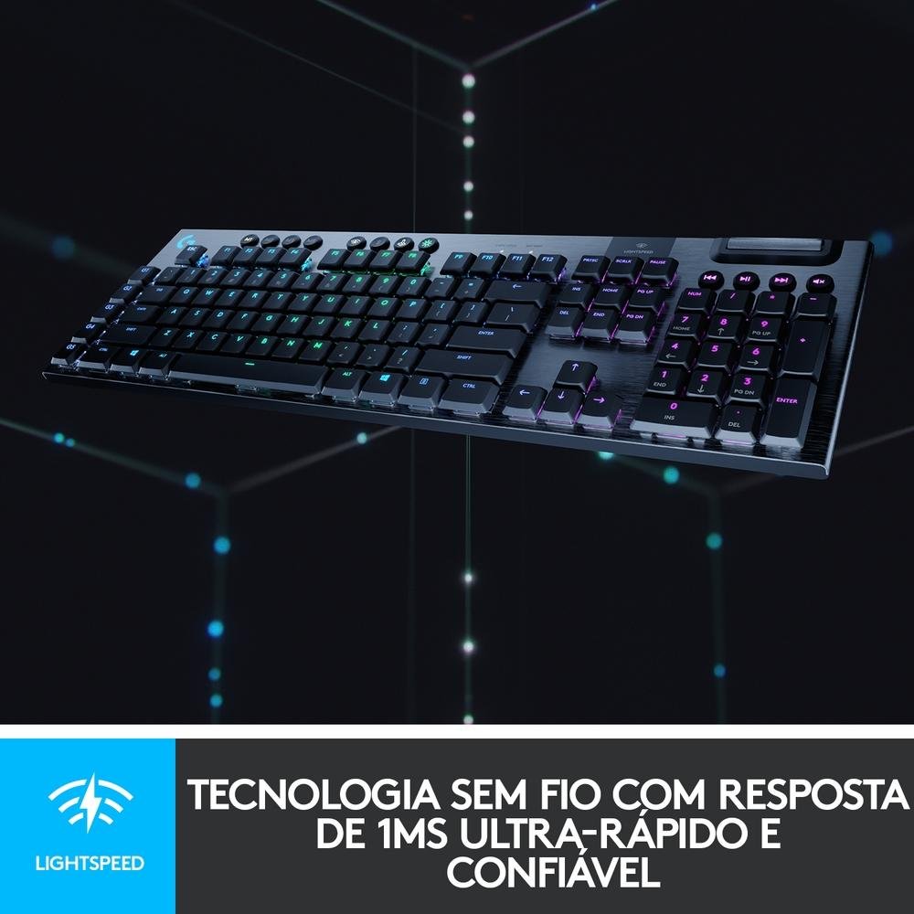 Teclado Mecânico Gamer Sem Fio Logitech G915 LIGHTSPEED RGB LIGHTSYNC, USB ou Bluetooth, Ultrafino, Switch GL Tactile, Preto - 920-008902