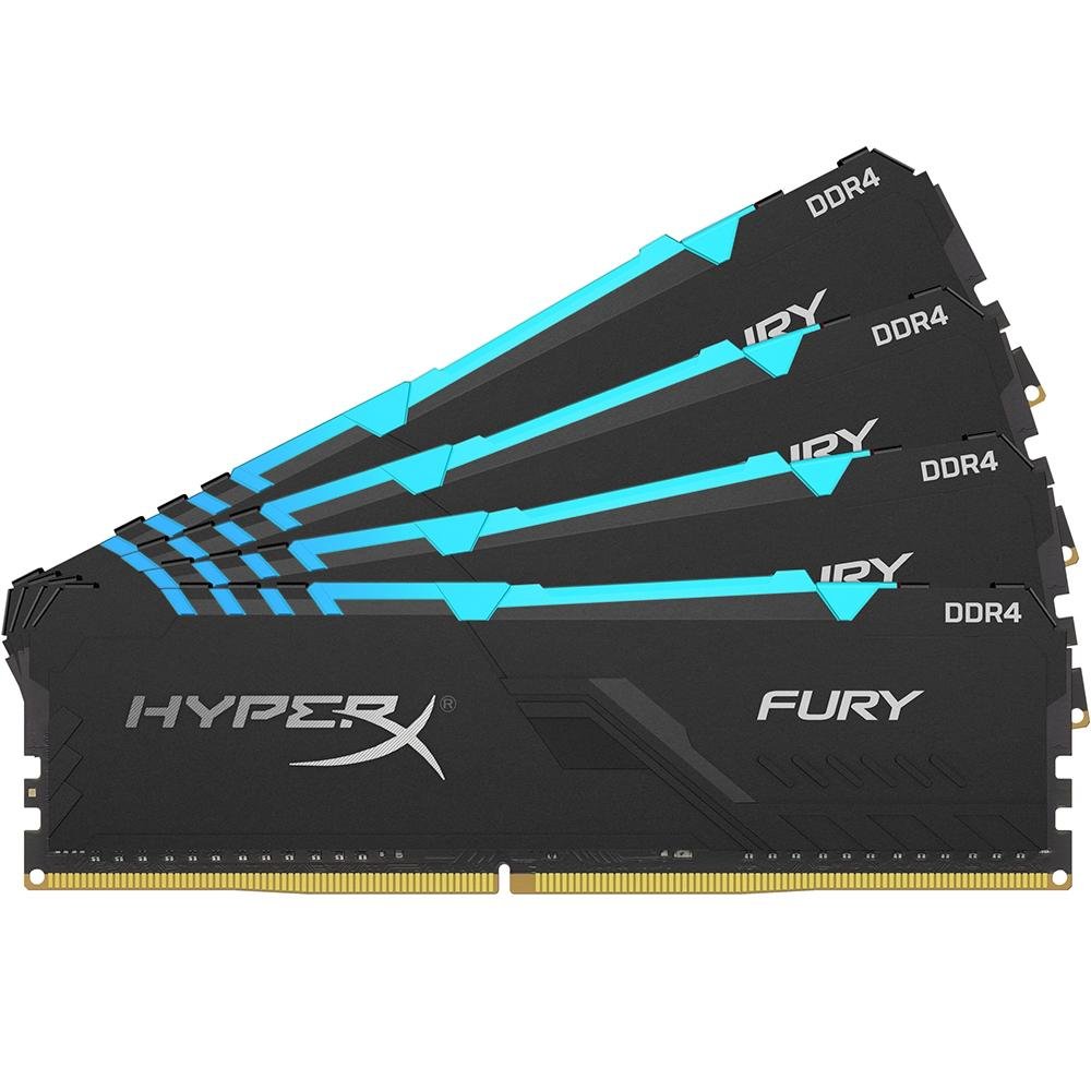 DDR4 32GB 2666MHz RGB 8GB×4枚　FURY Memória HyperX Fury RGB, 32GB (4x8GB), 2666MHz, DDR4, CL16, Preto