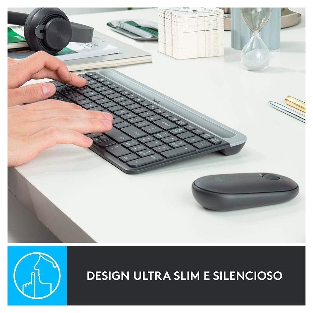 Combo Teclado e Mouse sem fio Logitech MK470 com Design Slim, Digitação e Clique Silencioso, Mouse Ambidestro e Pilhas Inclusas - 920-009268