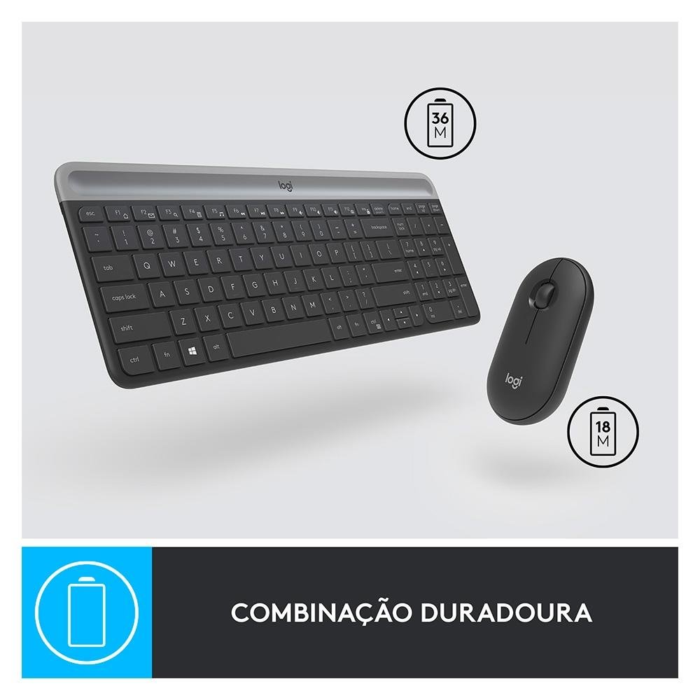 Combo Teclado e Mouse sem fio Logitech MK470 com Design Slim, Digitação e Clique Silencioso, Mouse Ambidestro e Pilhas Inclusas - 920-009268