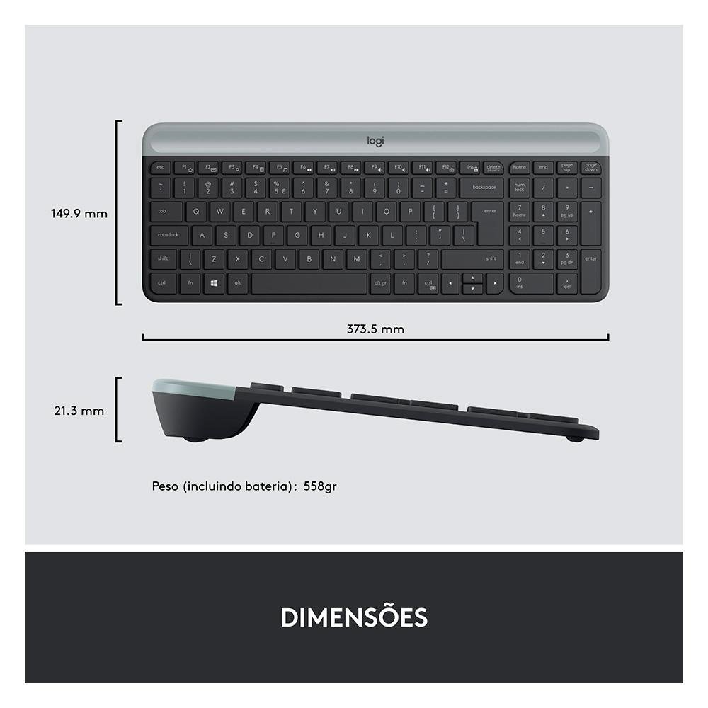 Combo Teclado e Mouse sem fio Logitech MK470 com Design Slim, Digitação e Clique Silencioso, Mouse Ambidestro e Pilhas Inclusas - 920-009268