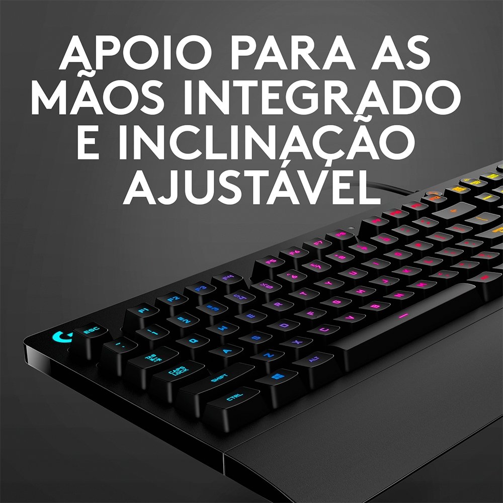 Teclado Gamer Logitech G213, RGB LIGHTSYNC, Controles de Mídia Dedicados, Design Durável Resistente à Respingos, ABNT2, Preto - 920-009438 Teclado Gamer Logitech G213, RGB LIGHTSYNC, Controles de Mídia Dedicados, Design Durável Resistente à Respingos, ABNT2, Preto - 920-009438