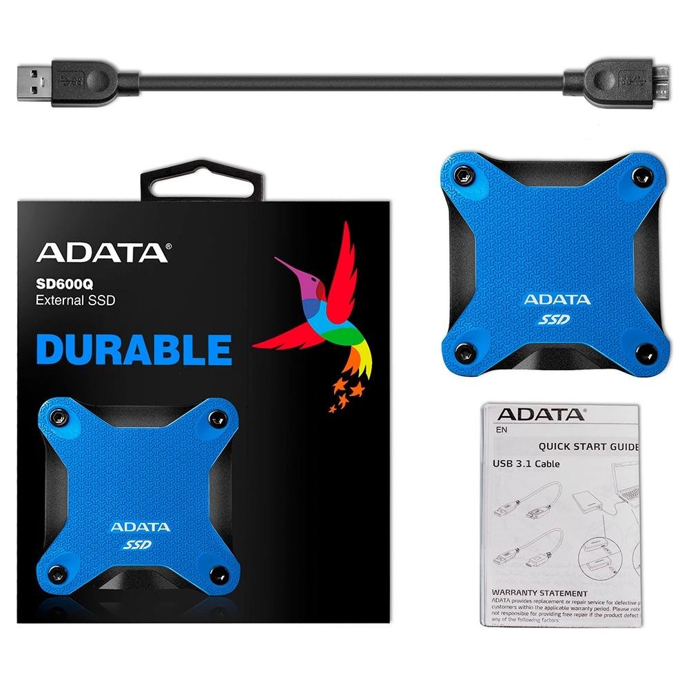 SSD Externo Adata SD600Q, 240GB, USB 3.2, Azul - ASD600Q-240GU31-CBL SSD Externo Adata SD600Q, 240GB, USB 3.2, Azul - ASD600Q-240GU31-CBL