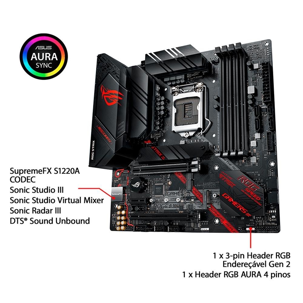 Placa Mãe Asus ROG Strix B460-G Gaming, Intel LGA 1200, mATX, DDR4