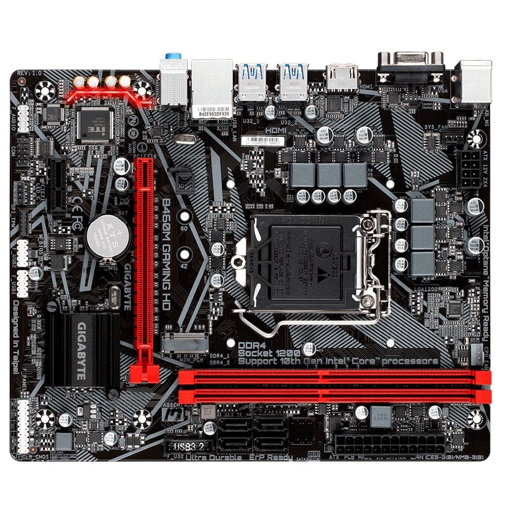 Placa-Mãe Gigabyte B460M Gaming HD, Intel LGA 1200, mATX, DDR4, Preto - B460M GAMING HD Placa-Mãe Gigabyte B460M Gaming HD, Intel LGA 1200, mATX, DDR4, Preto - B460M GAMING HD