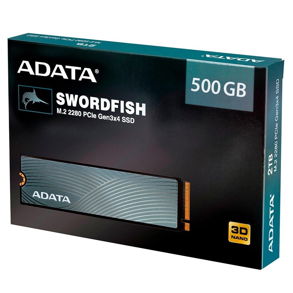 SSD Adata Swordfish, 500GB, M.2 PCIe, Leitura: 1800MB/s e Gravação: 1200MB/s, Cinza - ASWORDFISH-500G-C SSD Adata Swordfish, 500GB, M.2 PCIe, Leitura: 1800MB/s e Gravação: 1200MB/s, Cinza - ASWORDFISH-500G-C