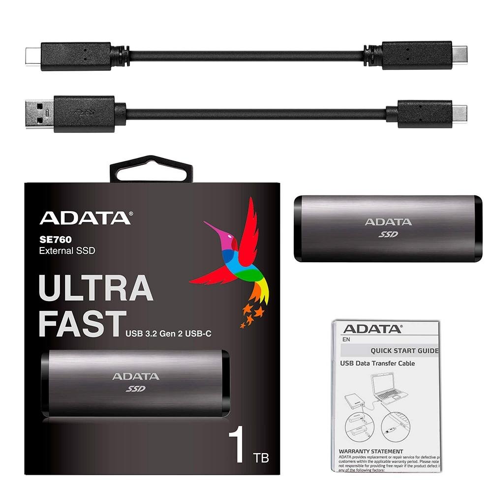 SSD Externo Adata, 1TB, USB 3.2 Gen 2 com Type C, Leitura de Até 1000MB/s, Cinza - ASE760-1TU32G2-CTI SSD Externo Adata, 1TB, USB 3.2 Gen 2 com Type C, Leitura de Até 1000MB/s, Cinza - ASE760-1TU32G2-CTI