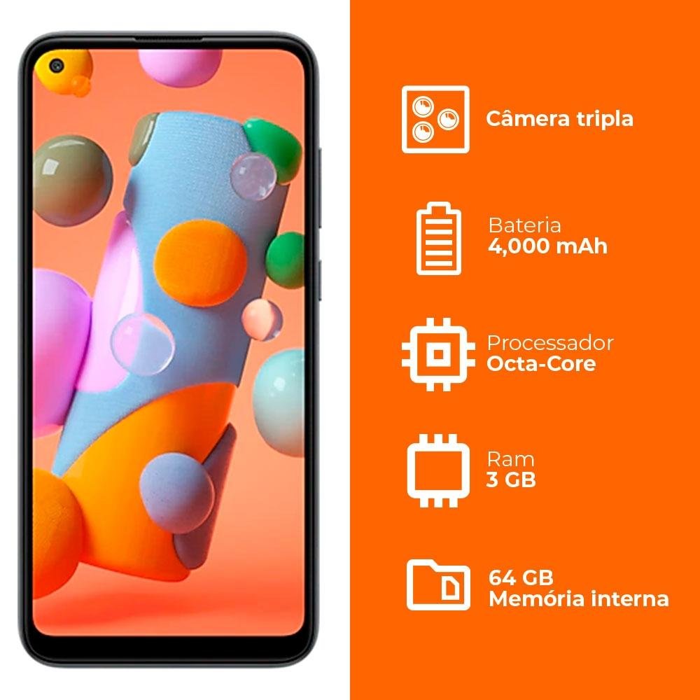 Smartphone Samsung Galaxy A11, 64GB, 13MP, Tela Azul SM