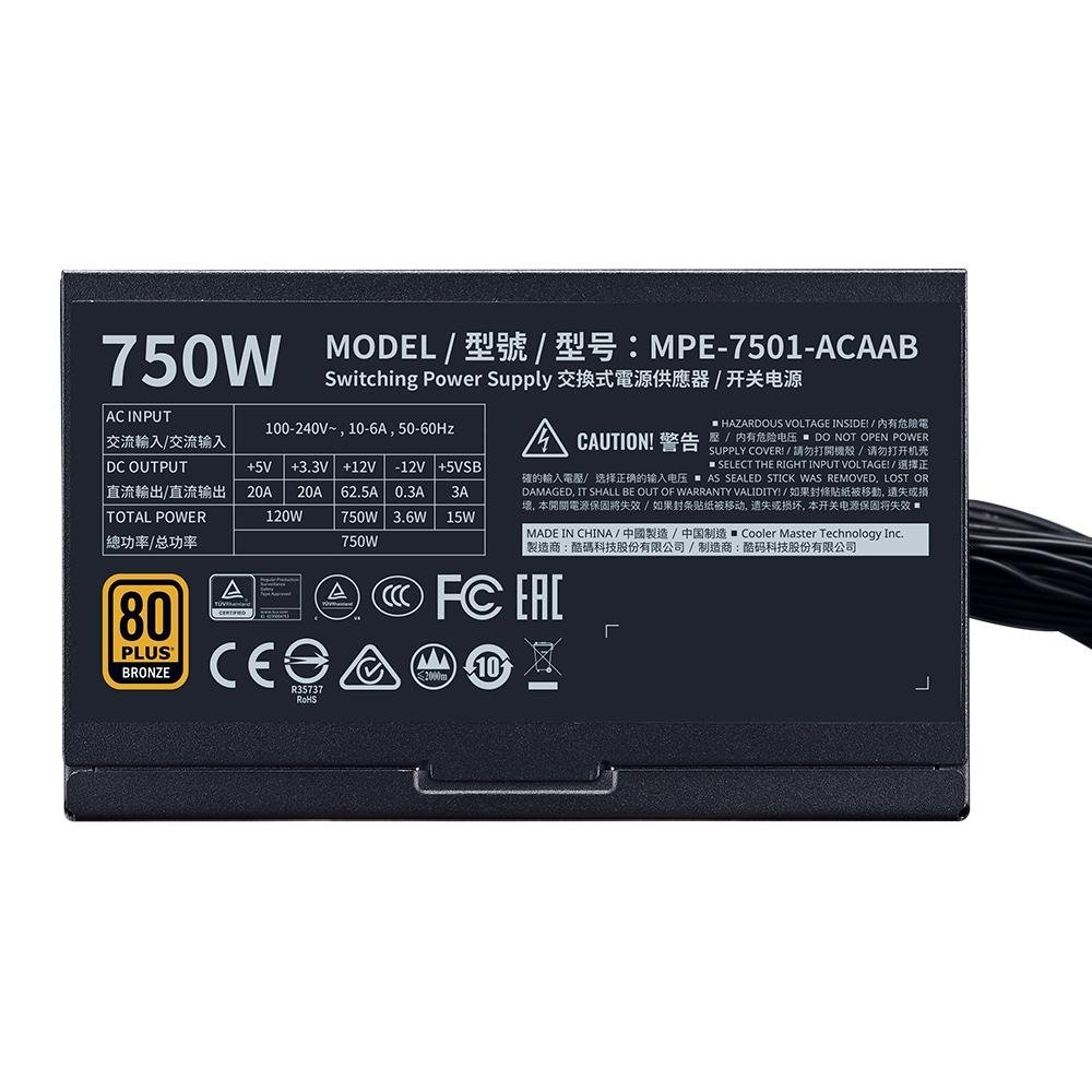 Fonte Cooler Master MWE V2, 750W, 80 Plus Bronze - MPE-7501-ACAAB-WO