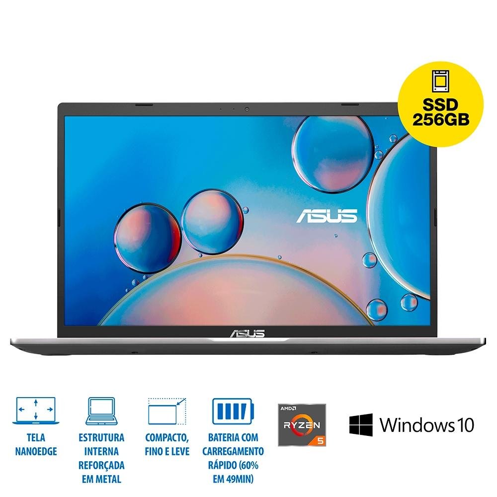 Notebook ASUS AMD Ryzen 5 3500U, 8GB RAM, 256GB SSD, 15.6" FHD, Windows 10 Home, Cinza - M515DA-EJ502T Notebook ASUS AMD Ryzen 5 3500U, 8GB RAM, 256GB SSD, 15.6" FHD, Windows 10 Home, Cinza - M515DA-EJ502T