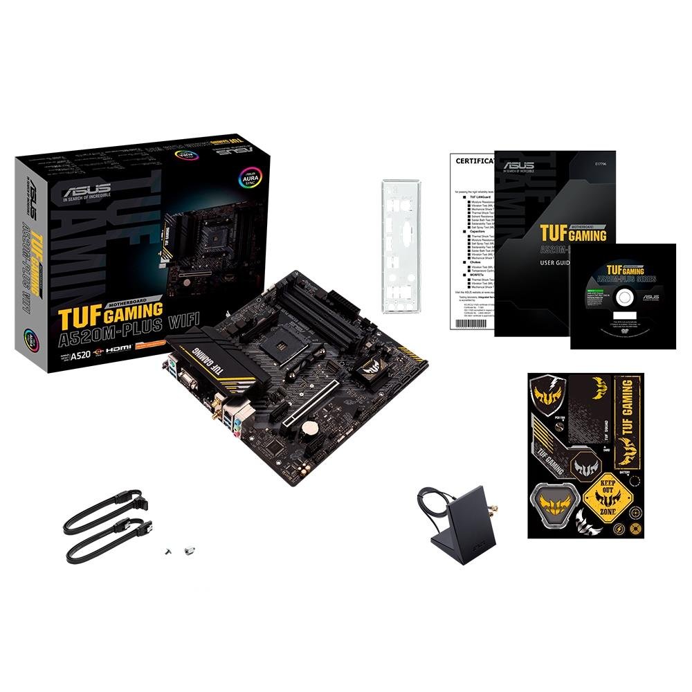 Placa-Mãe ASUS TUF GAMING A520M-PLUS WIFI, AMD AM4, RGB, mATX, DDR4, Preto - 90MB17F0-M0EAY0 Placa-Mãe ASUS TUF GAMING A520M-PLUS WIFI, AMD AM4, RGB, mATX, DDR4, Preto - 90MB17F0-M0EAY0