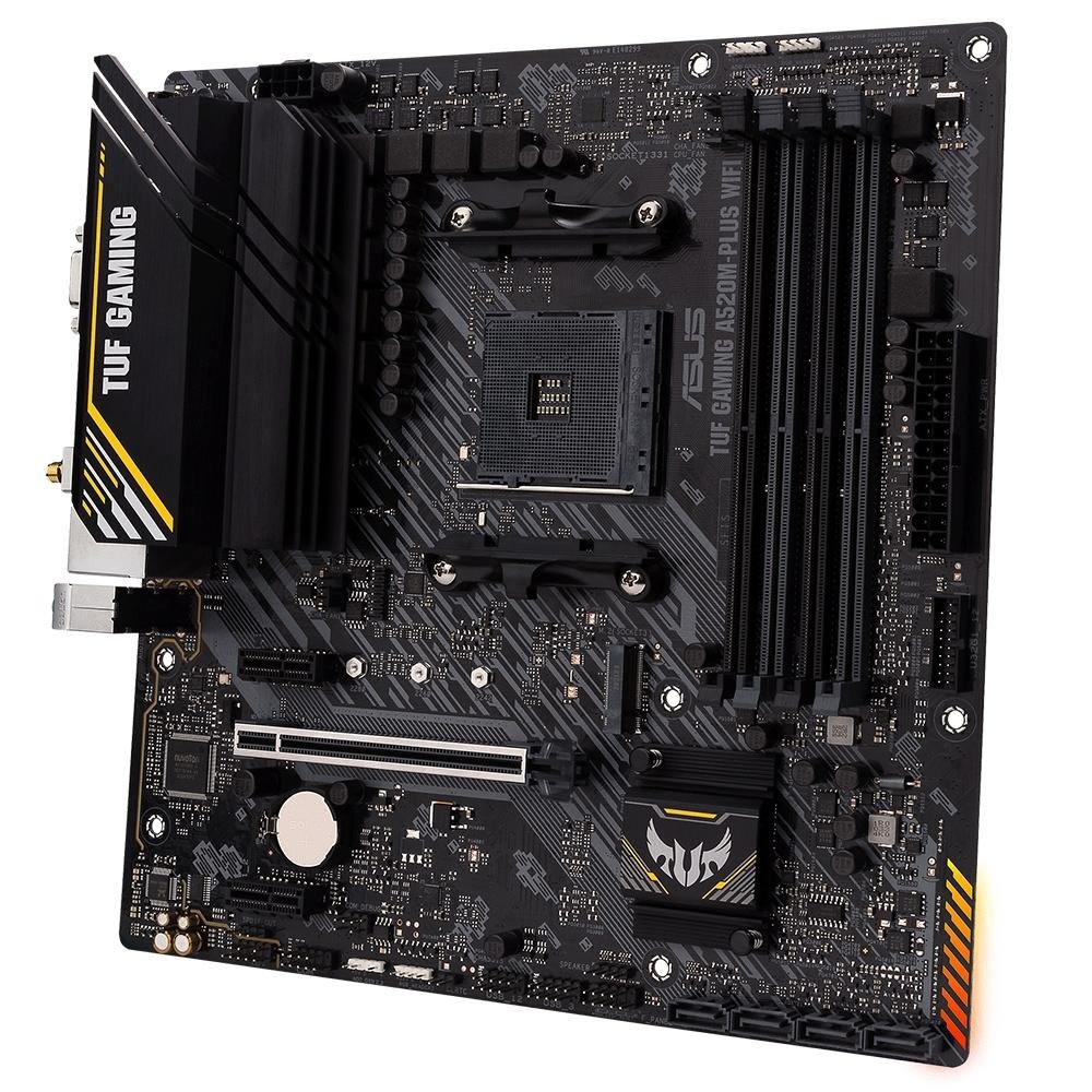 Placa-Mãe ASUS TUF GAMING A520M-PLUS WIFI, AMD AM4, RGB, mATX, DDR4, Preto - 90MB17F0-M0EAY0 Placa-Mãe ASUS TUF GAMING A520M-PLUS WIFI, AMD AM4, RGB, mATX, DDR4, Preto - 90MB17F0-M0EAY0