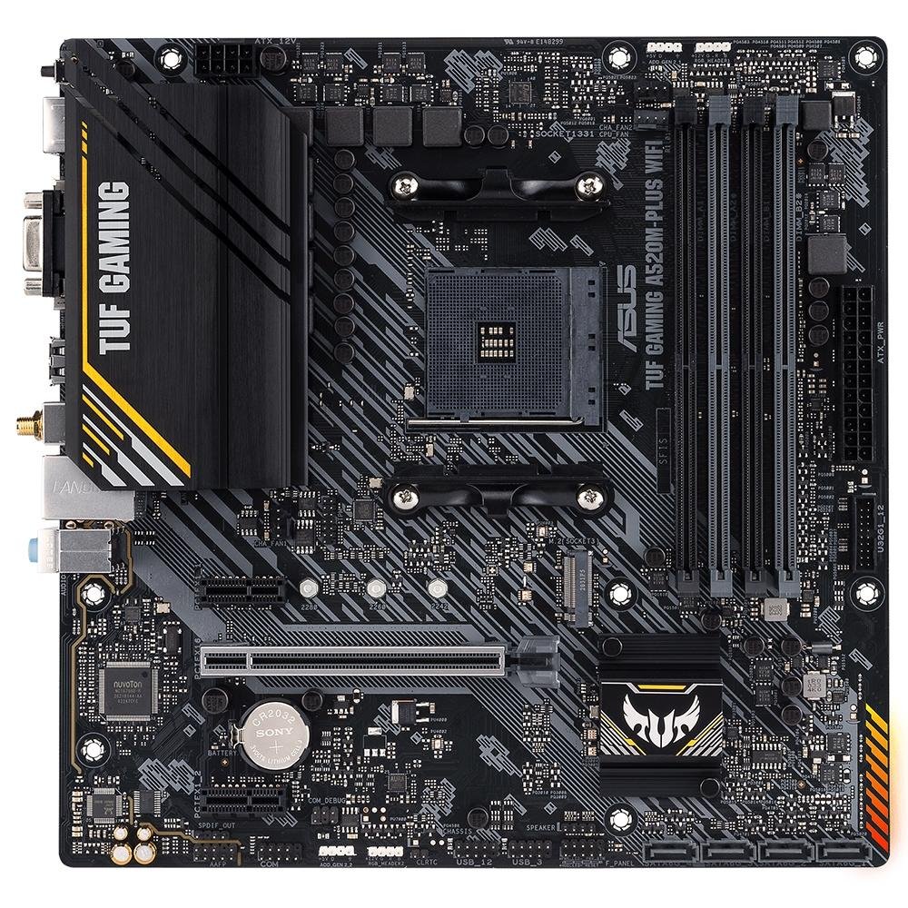 Placa-Mãe ASUS TUF GAMING A520M-PLUS WIFI, AMD AM4, RGB, mATX, DDR4, Preto - 90MB17F0-M0EAY0 Placa-Mãe ASUS TUF GAMING A520M-PLUS WIFI, AMD AM4, RGB, mATX, DDR4, Preto - 90MB17F0-M0EAY0
