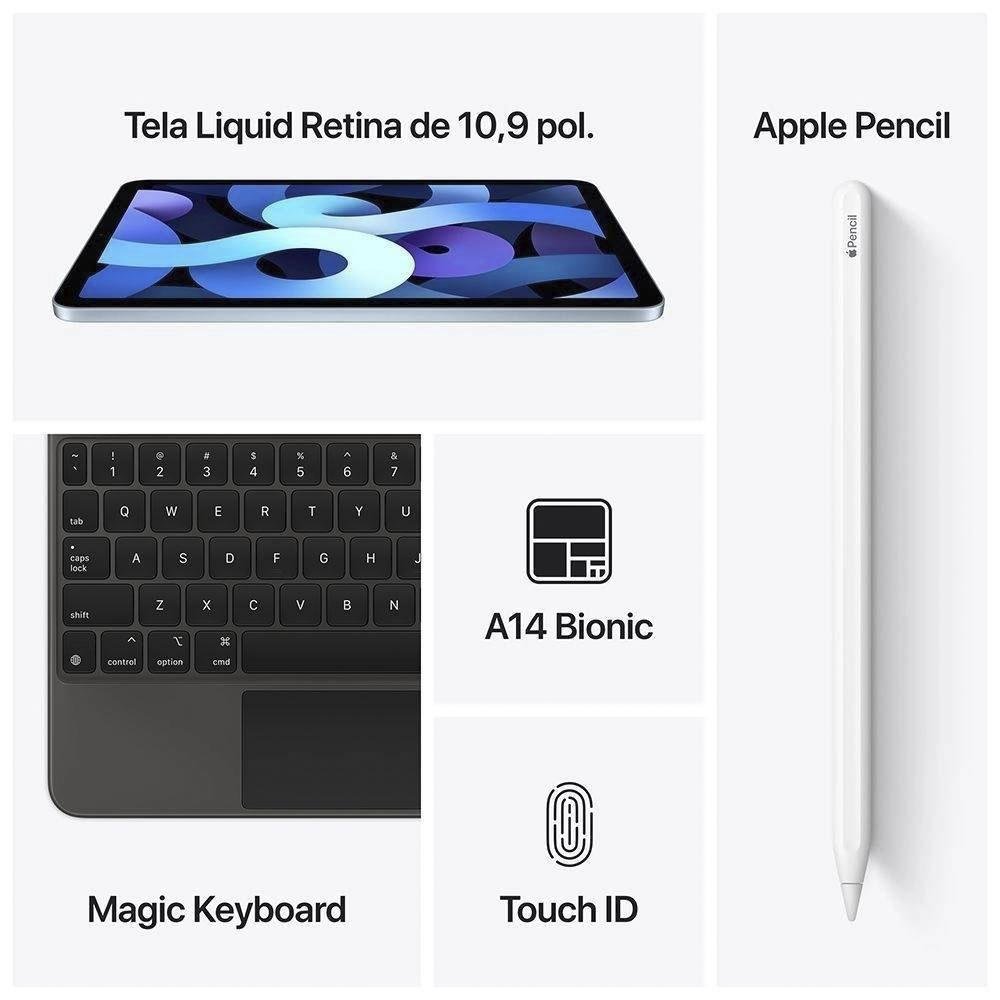 iPad Apple Air 4, 64GB, Tela 10.9, 12MP, Wifi, USB-C, Cinza