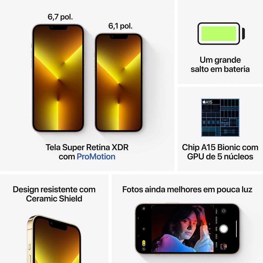 iPhone 13 Pro Max de 128GB, Dourado, 5G | KaBuM!