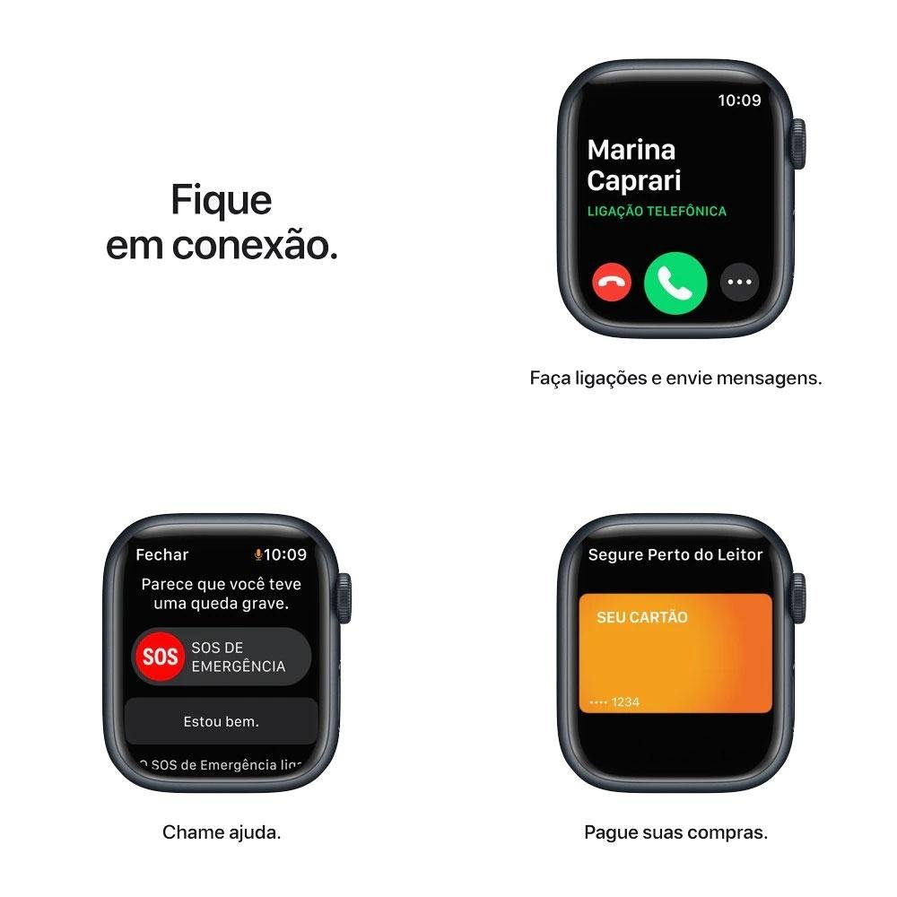 Apple Watch Series 7, 45MM, GPS, Caixa de Alumínio e Pulseira Esportiva Preto Meia Noite - MKN53LL/A Apple Watch Series 7, 45MM, GPS, Caixa de Alumínio e Pulseira Esportiva Preto Meia Noite - MKN53LL/A