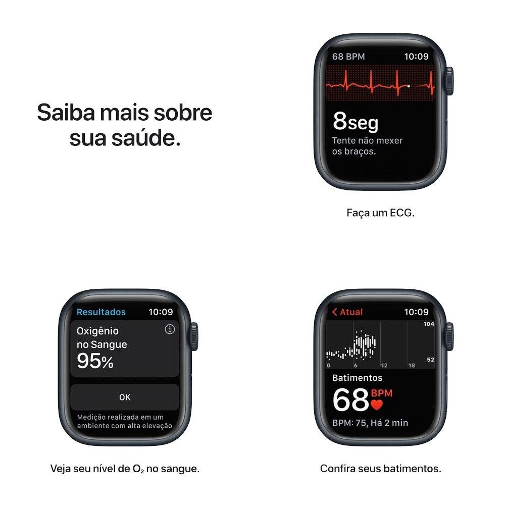 Apple Watch 7 45MM, GPS, Preto Meia Noite | KaBuM!
