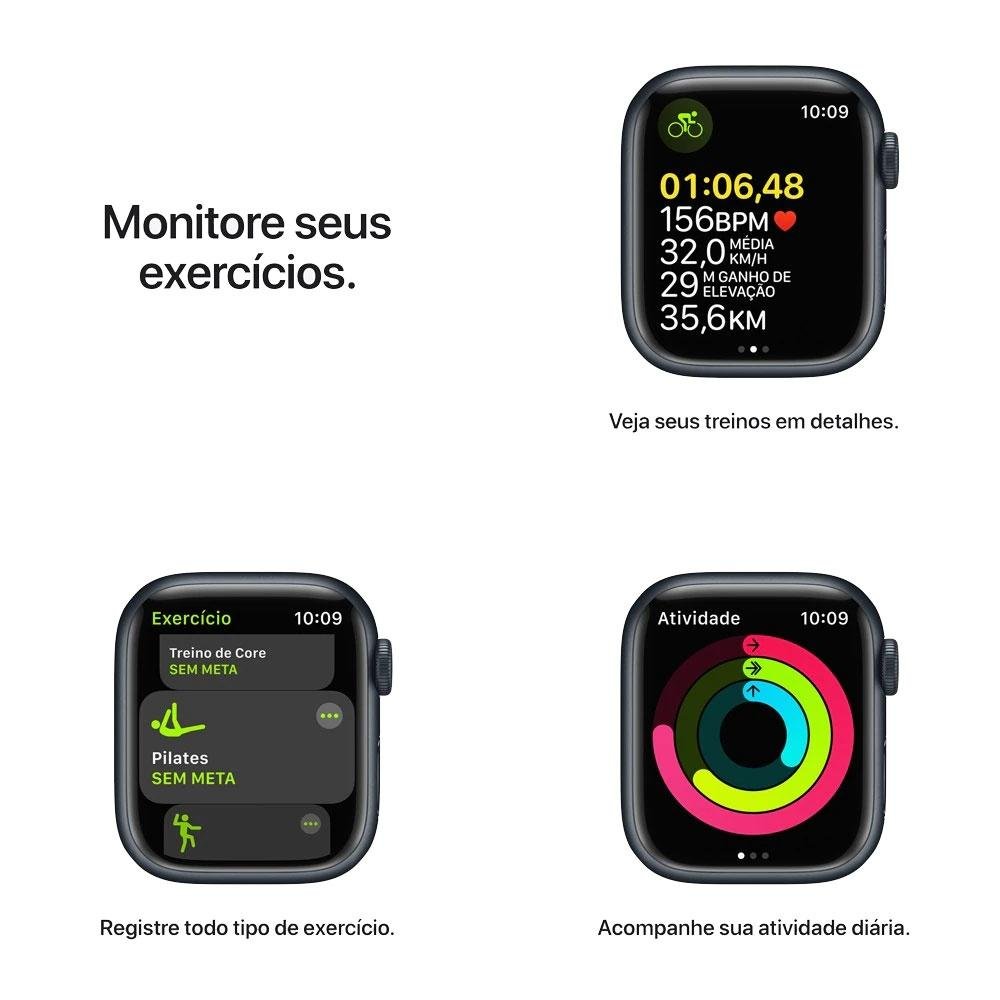 Apple Watch Series 7, 45MM, GPS, Caixa de Alumínio e Pulseira Esportiva Preto Meia Noite - MKN53LL/A Apple Watch Series 7, 45MM, GPS, Caixa de Alumínio e Pulseira Esportiva Preto Meia Noite - MKN53LL/A