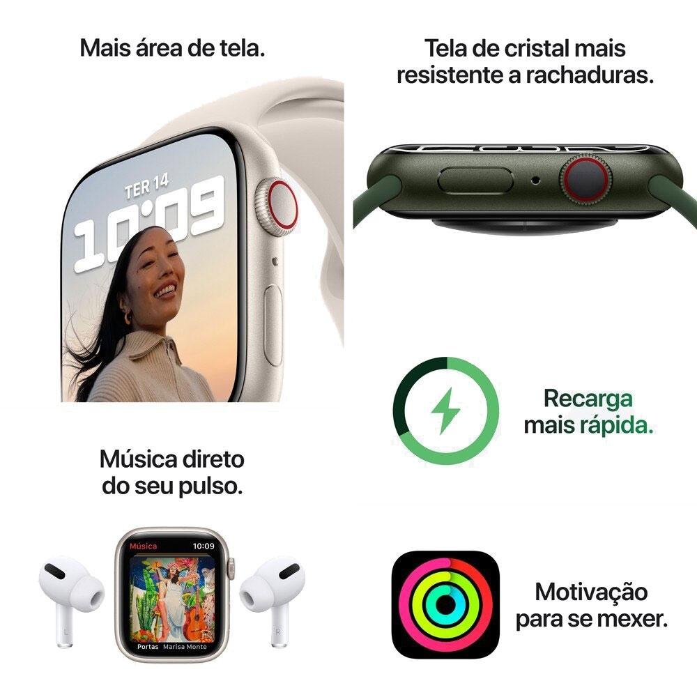 Apple Watch Series 7, 45MM, GPS, Caixa de Alumínio e Pulseira Esportiva Preto Meia Noite - MKN53LL/A Apple Watch Series 7, 45MM, GPS, Caixa de Alumínio e Pulseira Esportiva Preto Meia Noite - MKN53LL/A