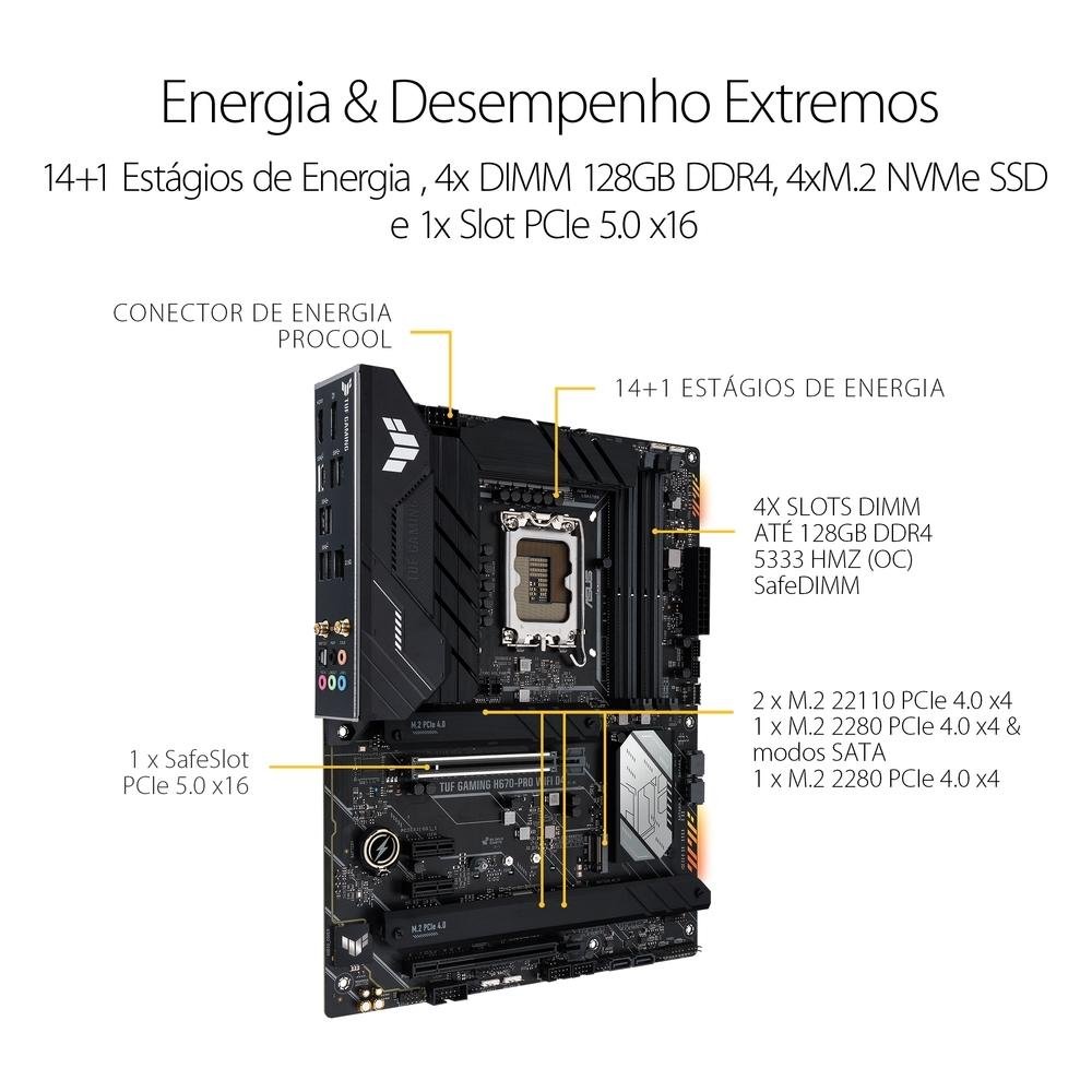 Placa Mãe Asus TUF Gaming H670-PRO Wi-Fi D4, LGA 1700 H670, ATX