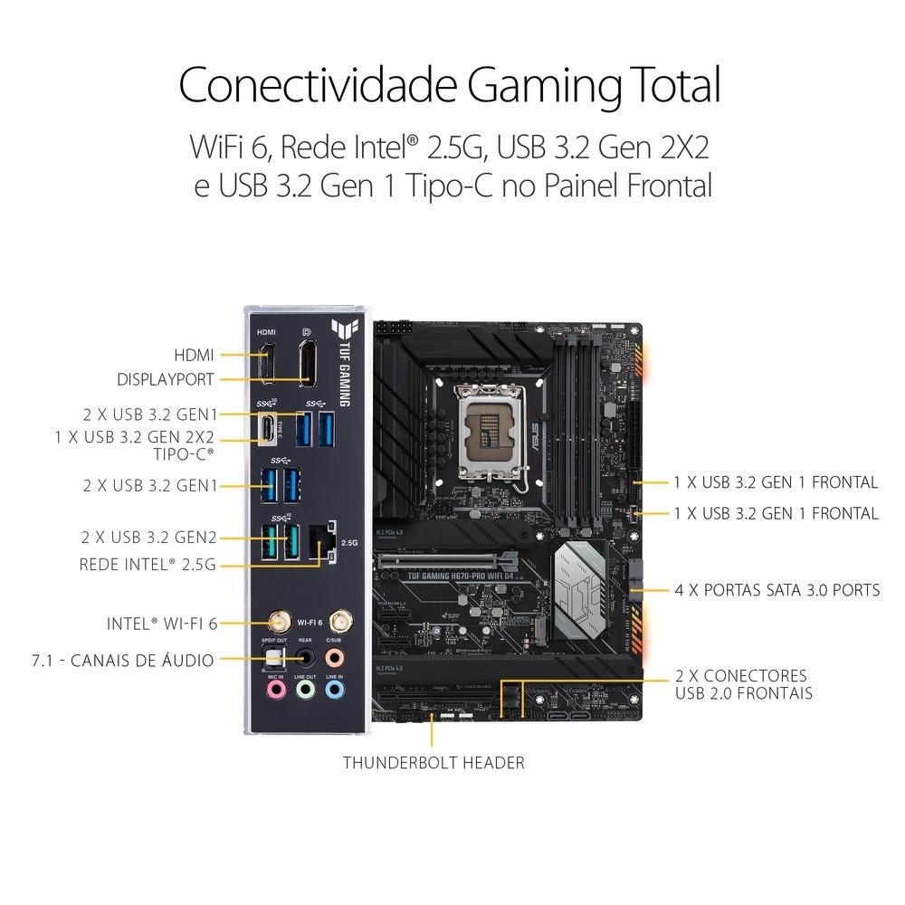 Placa Mãe Asus TUF Gaming H670-PRO Wi-Fi D4, LGA 1700 H670, ATX