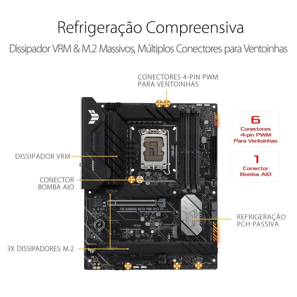 Placa Mãe Asus TUF Gaming H670-PRO Wi-Fi D4, LGA 1700 H670, ATX