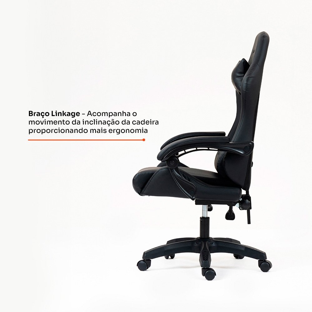 Cadeira Gamer Husky Storm 100, Até 120kg, Almofadas, Reclinável 135º, PU, Preta - HCG100PT