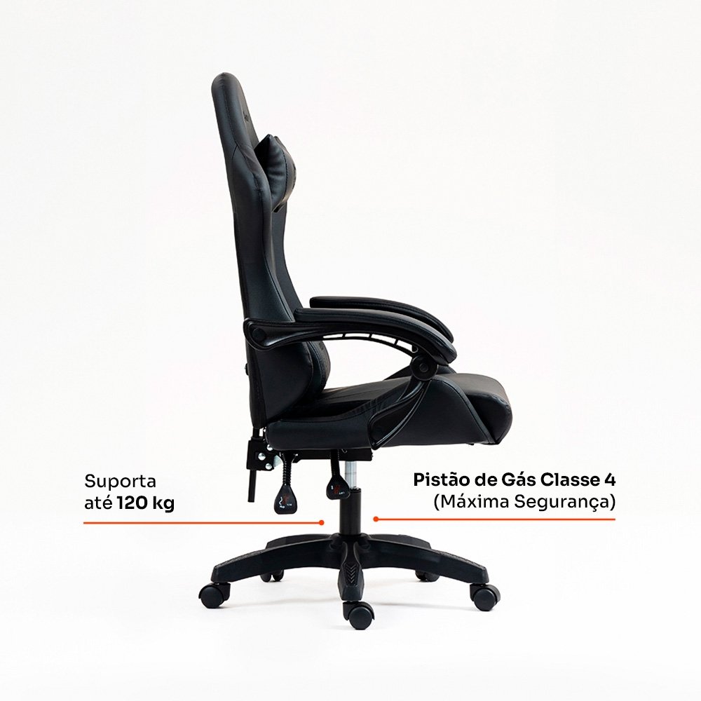 Cadeira Gamer Husky Storm 100, Até 120kg, Almofadas, Reclinável 135º, PU, Preta - HCG100PT