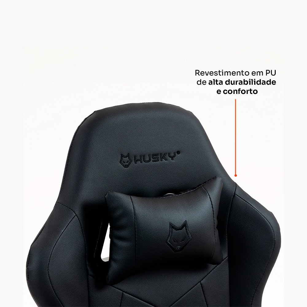 Cadeira Gamer Husky Storm 100, Até 120kg, Almofadas, Reclinável 135º, PU, Preta - HCG100PT
