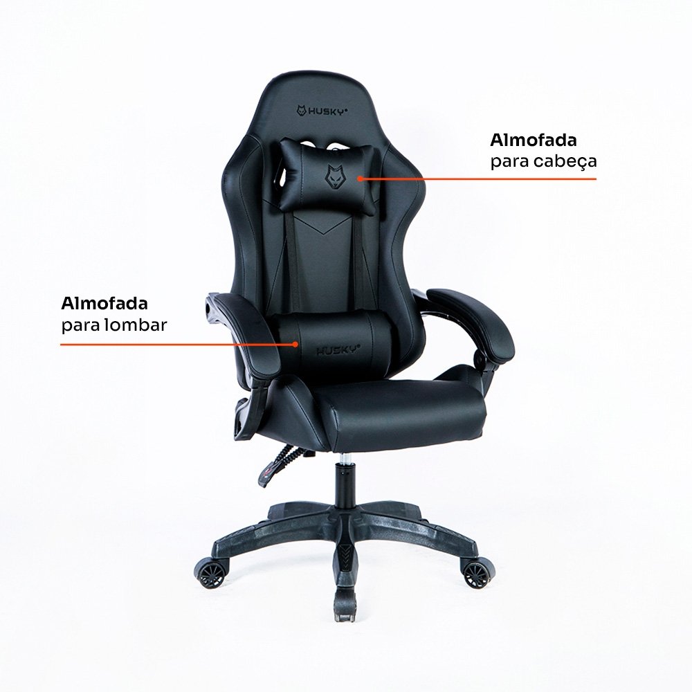 Cadeira Gamer Husky Storm 100, Até 120kg, Almofadas, Reclinável 135º, PU, Preta - HCG100PT