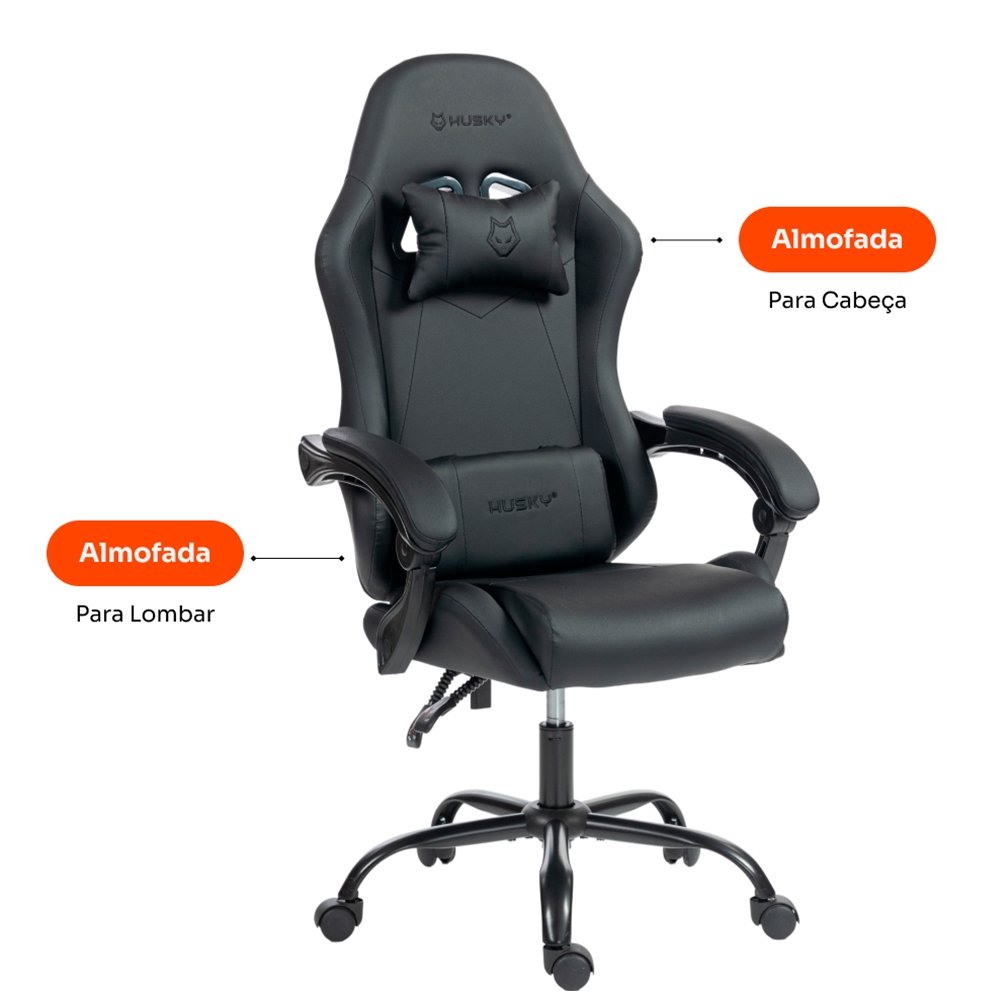 Cadeira Gamer Husky Storm 100, Até 120kg, Almofadas, Reclinável 135º, PU, Preta - HCG100PT - view 5