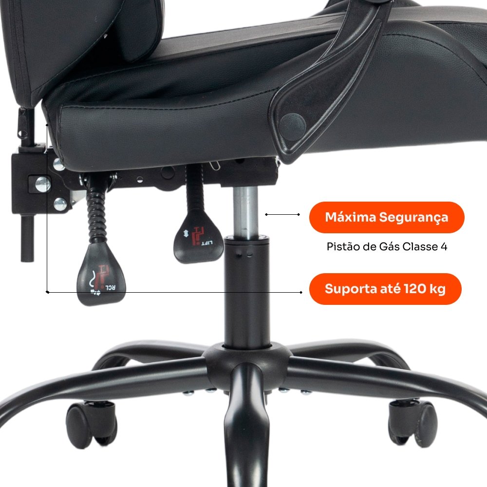 Cadeira Gamer Husky Storm 100, Até 120kg, Almofadas, Reclinável 135º, PU, Preta - HCG100PT - view 6